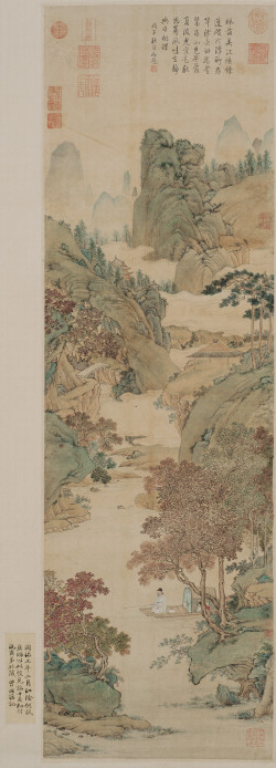 仇英山水画《枫溪垂钓图》轴