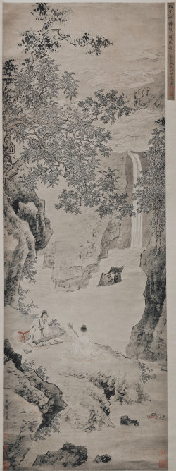 仇英《停琴听阮图》轴