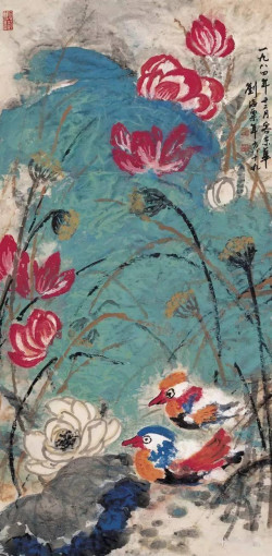 刘海粟泼彩花鸟画《荷花》28幅