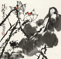 崔如琢花鸟画《荷花》14幅